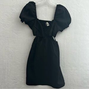 H&M Divided Black Puff Sleeve Mini Dress Women’s Small Cut Out Sides